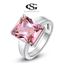 G&S Ladies Noble Ring White Platinum Gold Plated Round Cut Faceted CZ Pink Stone Cocktail Ring Austrian Crystals Classic Style