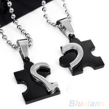1 Pair 2014 New Men’s Women’s Stainless Steel Love Heart Puzzle Pendant &Necklace for Lovers Couple