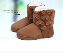Warm Fashion Cotton Padded Winter Footwear  Snow Woman Fur Plus Size Boots 2014  New Brown Flats Ankle Boot Womens Female Shoes
