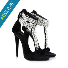 new 2014 spike-heeled sandals black diamond cashmere instep T bring high heels women’s sandals free shipping
