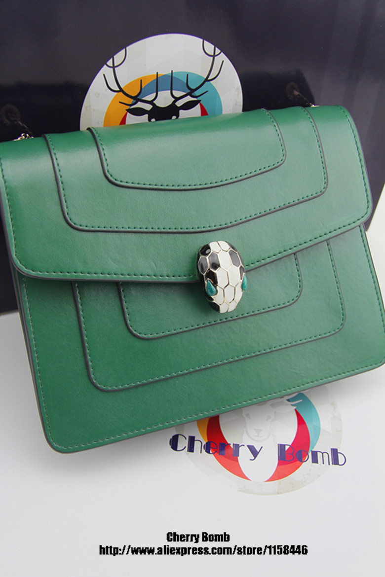2014 New Rushed Solid Bag 100 Genuine Leather Guaranteed Luxury Brand Serpenti Snake Head Women Shoulder