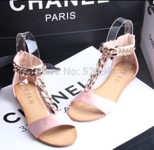 women sandals 2014 new summer flat shoes Metal decoration sandals big shoes Fashion women flats shoes