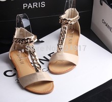 women sandals 2014 new summer flat shoes Metal decoration sandals big shoes Fashion women flats shoes