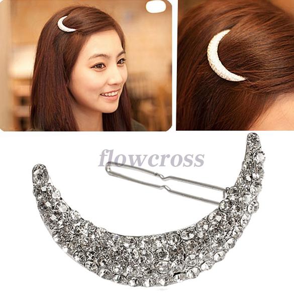 FW1S Elegant Crystal Moon Rhinestone Hair Clip Bang Clip Headdress Hairpin Clamps New