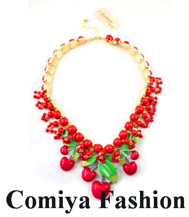 New Fashion brand Cherry red enamel collar necklaces pendants for women 2014 shorts necklace bijouterie aliexpress