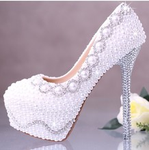 White ultra high heels wedding shoes elevator women s platform shoes wedding shoes pearl rhinestone thin