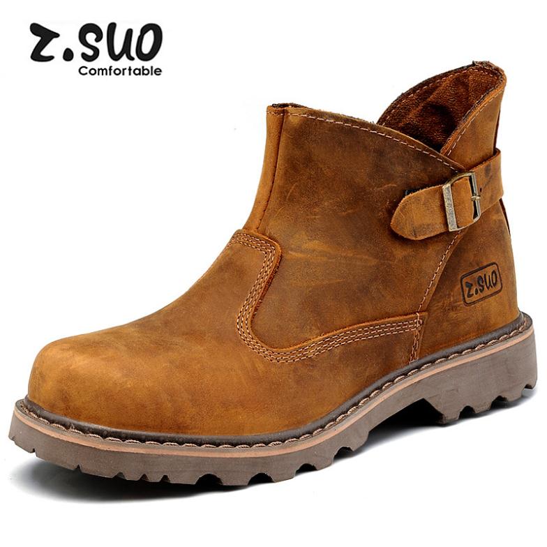 FREE SHIPPING Couple boots Crazy Horse Leather boots buckle high top British trend cowboy men women