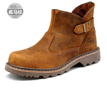 FREE SHIPPING Couple boots Crazy Horse Leather boots buckle high top British trend cowboy men women