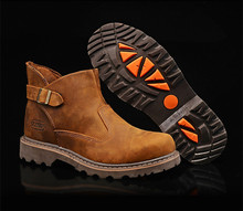FREE SHIPPING Couple boots Crazy Horse Leather boots buckle high top British trend cowboy men women