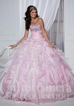 Fast Delivery Ball Gown Sweetheart Floor Length Organza Pink Quinceanera Dresses Beaded Sequins Lace Up 
