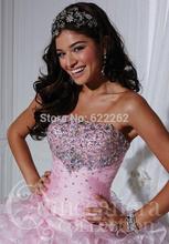 Fast Delivery Ball Gown Sweetheart Floor Length Organza Pink Quinceanera Dresses Beaded Sequins Lace Up 