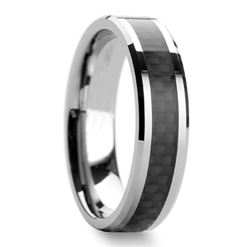 Tailor Made Black Carbon Fiber Inlay 6mm Tungsten Carbide Ring Size 4 18 NR056BC 