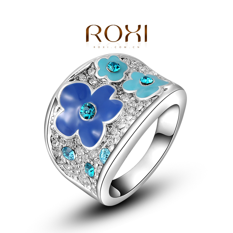 ROXI exquisite platinum plated blue plum blossom rings fashion jewelry factory price Chirstmas gifts high quality