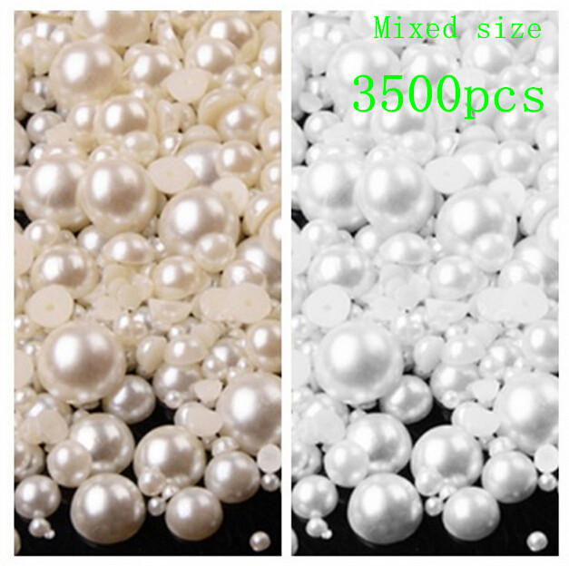 3500pcs bag 3 8mm Pearl Cabochon Flat Back semicircle ABS Beads Jewelry Findings DIY Phone Case