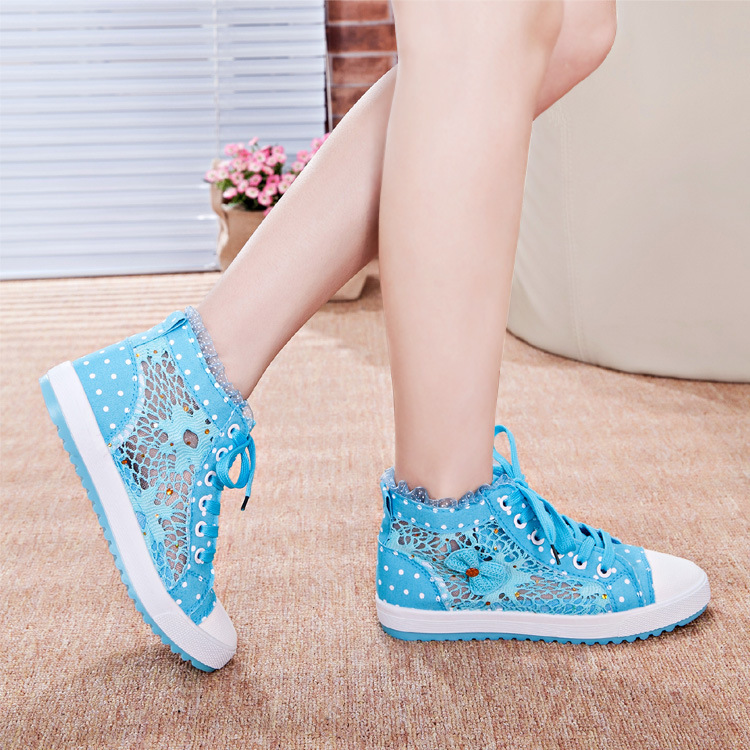 2014 new factory direct high top canvas shoes hollow women s sneaker lace up openwork lace
