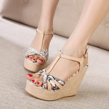 Casual 2014 Brand New Women Pumps Thick Wedges High Heels Platform Sexy Ladies Apricot Pink Shoes