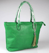 Women soft PU bag Green tote bag Womens bag leather green High Quality With Tassel And