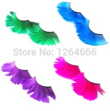 Wholesale 4 Pairs Fashion Colors Cosplay Feather False Eyelashes Party Costumes Fake Eye Lashes Makeup Tool