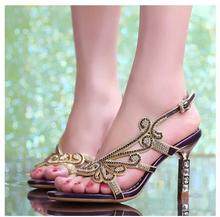 Free shipping rhinestone sandals fashion 2014 new summer women genuine leather crystal party sandals sweet sexy