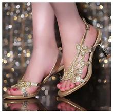 Free shipping rhinestone sandals fashion 2014 new summer women genuine leather crystal party sandals sweet sexy