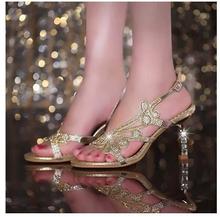Free shipping rhinestone sandals fashion 2014 new summer women genuine leather crystal party sandals sweet sexy