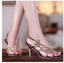 Free shipping rhinestone sandals fashion 2014 new summer women genuine leather crystal party sandals sweet sexy