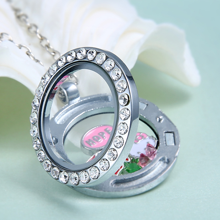 Free Shipping Glass Floating Lockets Living Locket Memory Locket Charms Crystal Necklace Pendants for 2015 gifts