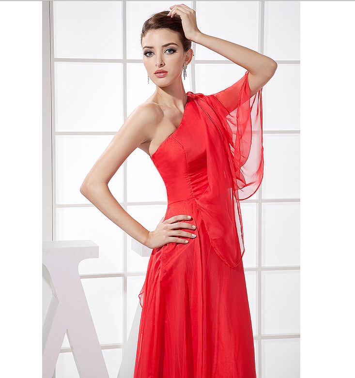 ... One-Shoulder Floor-Length Chiffon Prom Dress(China (Mainland