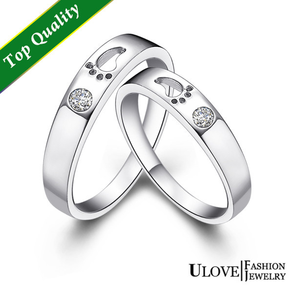 Anel 18k White Gold Plated Couple Wedding Crystal Jewlery Pair Rings Set for Men and Women