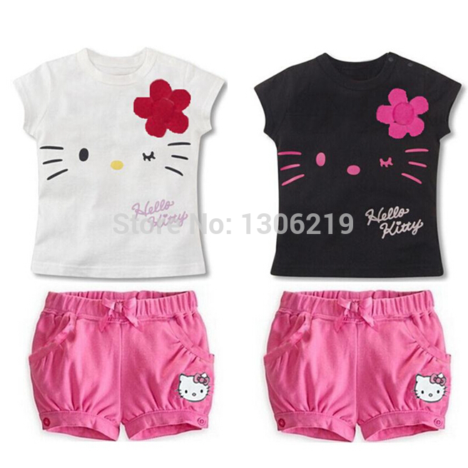 Drop Shipping New 2015 Children Hello Kitty Sets Girls Sport Clothing Set Baby Kids Clothes Cute