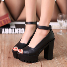 2014 summer strap high-heeled shoes thick heel platform open toe platform sandals female shoes