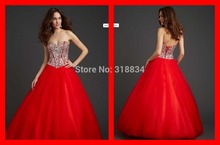 2015 Free Shipping Sexy Red Organza Quinceanera Dresses Ball Gowns f-364 With Sequins Sweetheart Backless Lace-Up Dress Gown New