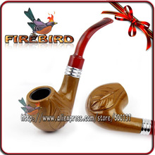High Quality Pretty Curved Shank Leaf Pattern Carved Wood Wooden Tobacco Smoke Smoking Pipes