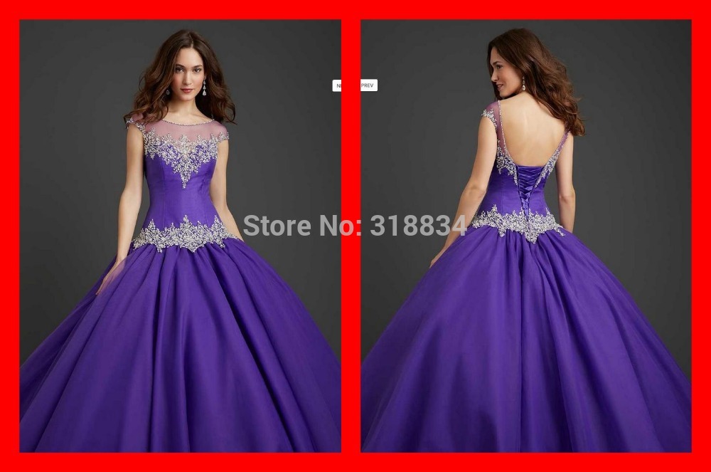 New 2015 Summer Hot Purple Satin Quinceanera Dresses Ball Gown f 360 With Silver Beading Cap