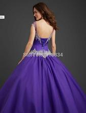 New 2015 Summer Hot Purple Satin Quinceanera Dresses Ball Gown f 360 With Silver Beading Cap