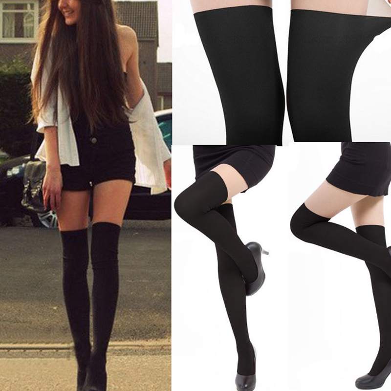 2014 Fashion Women Sexy Black Tinted Sheer False High Stocking Pantyhose Tattoo Tights