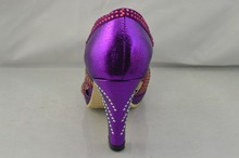 Free shipping 2014 newest Italian shoes and matching bag in purple Tound toe high heel women