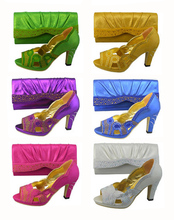 Free shipping 2014 newest Italian shoes and matching bag in purple Tound toe high heel women