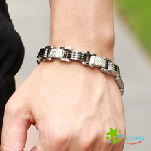 2014 New Fashion Men Titanium Steel Bangles Carbon Fiber Link Bracelet Korean Style Hand Chain Joias