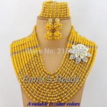 Yellow African Wedding Beads Jewelry Set 12 Layers Crystal Beads Jewelry Set Wholesale Different Brooch Free