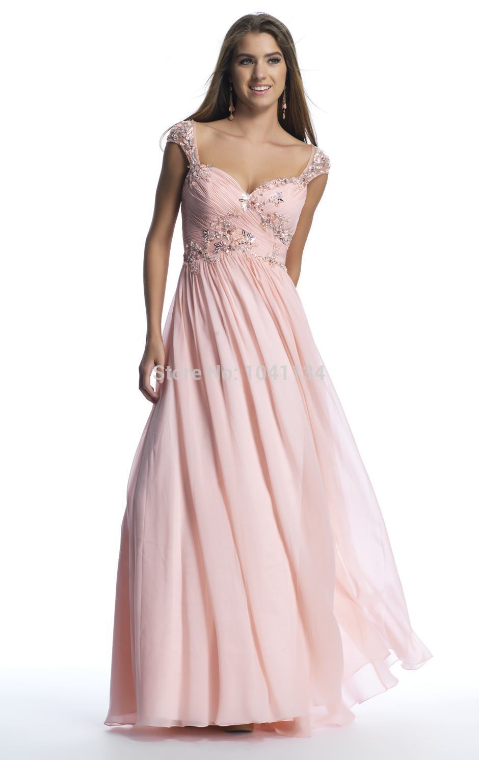 Blush Prom Dresses Sexy Chiffon Prom Gowns 2014 A Line Cap Sleeves ...