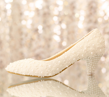 White flower lace wedding shoes pearl shoes bridal shoes princess single shoes women pumps