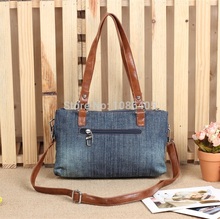 2014 New Vintage Fashion Zipper Jeans Shine Rhinestone Cotton Women HandBags Shoulder Totes For Evening Party