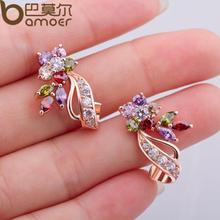 Bamoer 18K Real Gold Plated Gold Flower Stud Earrings with Multicolor AAA Zircon Stone Birthday Gift