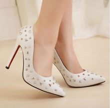 2014 New Sexy Ladies Pointed Toe Red Bottom High Heels Women Pumps Glisten Rivets Silver Black Stiletto Fashion Shoes Size35-40