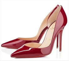 Women fashion brand high heels pumps pointed toe red sole patent leather summer shoes party heels wedding shoes Eur size 35-41