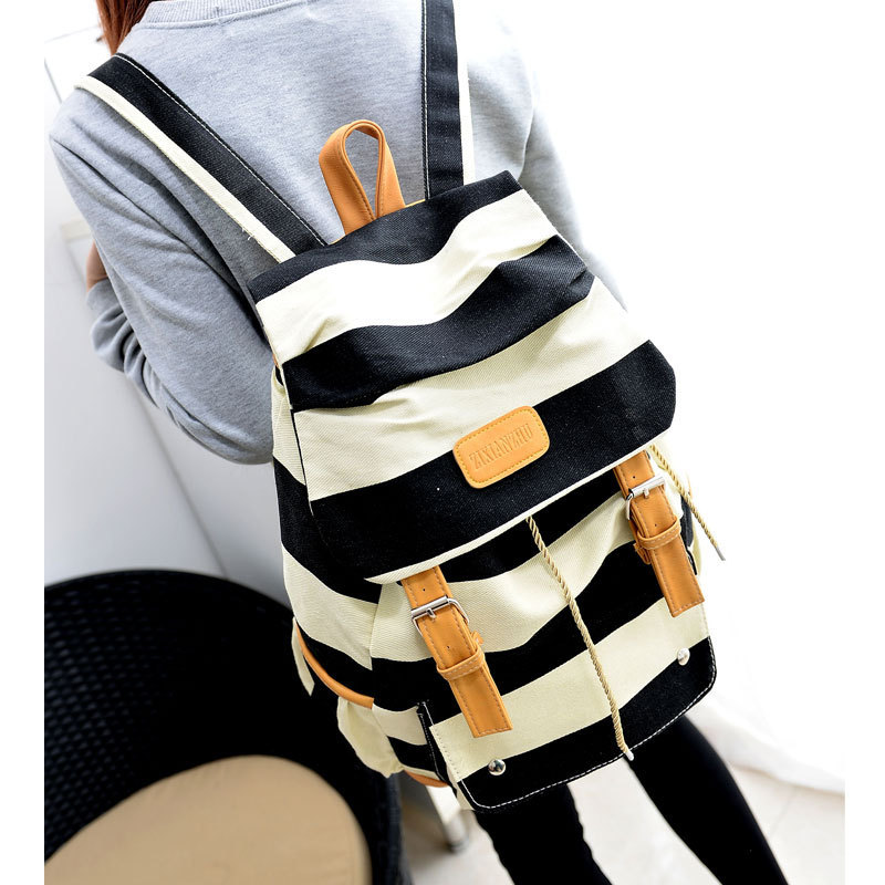 Wholesale Korean style canvas travel backpack canvas backpack female striped Mochila escolar student school bags
