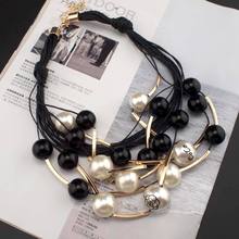 2014 COCO Statement Brand Jewelry Fashion Golden Tube Black Beads Chokers Multilayer Design Women’s Pearl Necklaces N1570