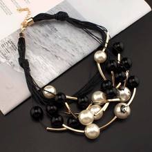 2014 COCO Statement Brand Jewelry Fashion Golden Tube Black Beads Chokers Multilayer Design Women s Pearl