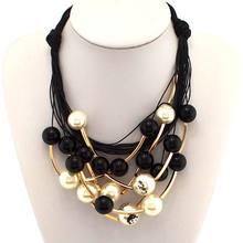 2014 COCO Statement Brand Jewelry Fashion Golden Tube Black Beads Chokers Multilayer Design Women s Pearl